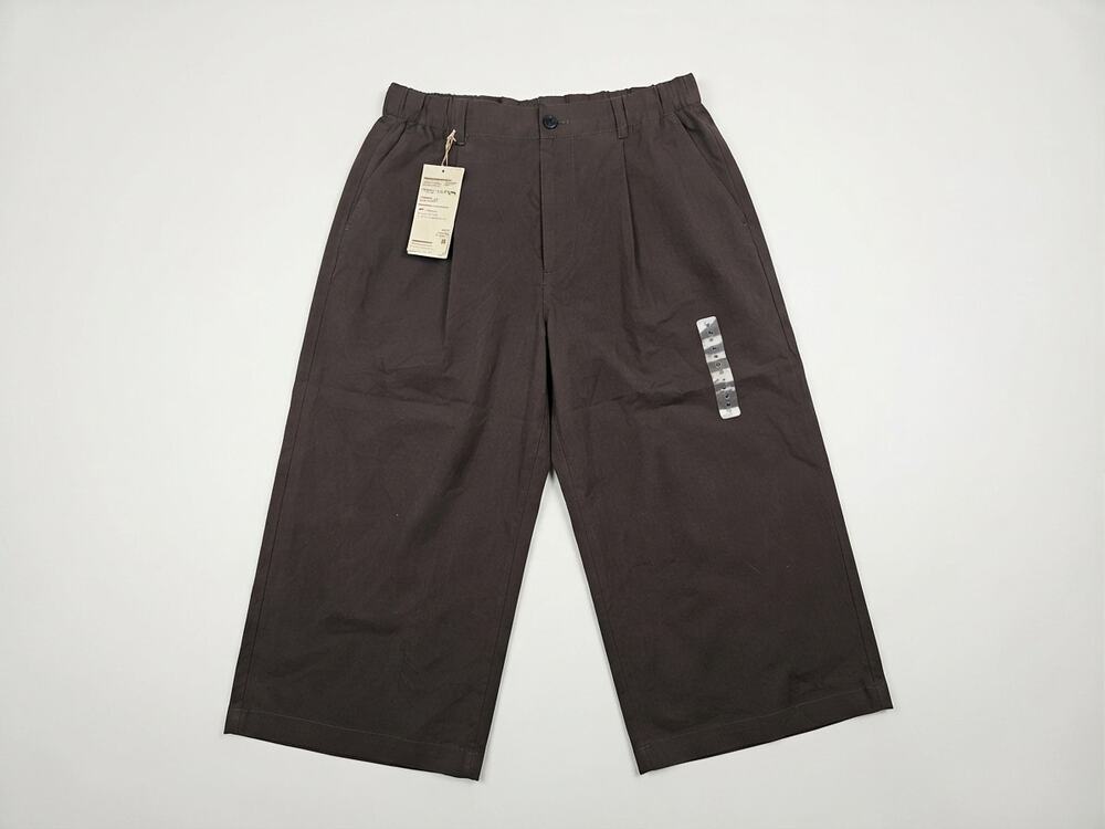 NEW Muji M Wide Tapered Pant Brown Easy Dry Broadcloth Casual Minimalist